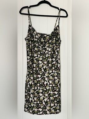 Vero Moda Black Floral Slip Dress with Green and White Blooms